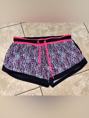 Fabletics Multicolor Printed Athletic Shorts with Hot Pink Trim